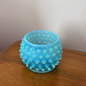 Vintage Aqua blue opalescent Hobnail candle votive